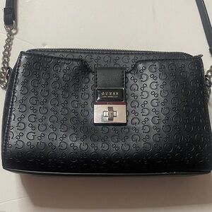 GUESS Black Embossed Logo Crossbody with Silver Hardware
